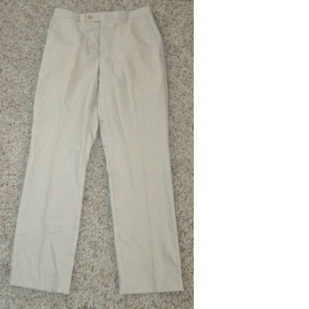 Mens Dress Pants Tan Striped 42x30 Flat Front Relaxed Axcess